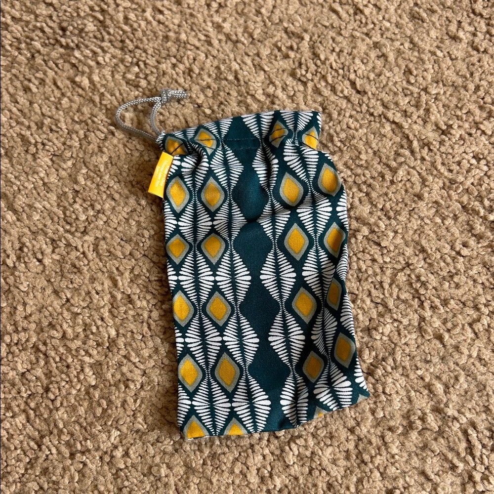 Patterned Drawstring Pouch in Teal, Mustard & White